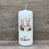 Stumpenkerze Frohe Ostern, Hasenpaar
