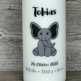 Kerze 15 x 6cm,  Geburt - Elefant, personalisiert