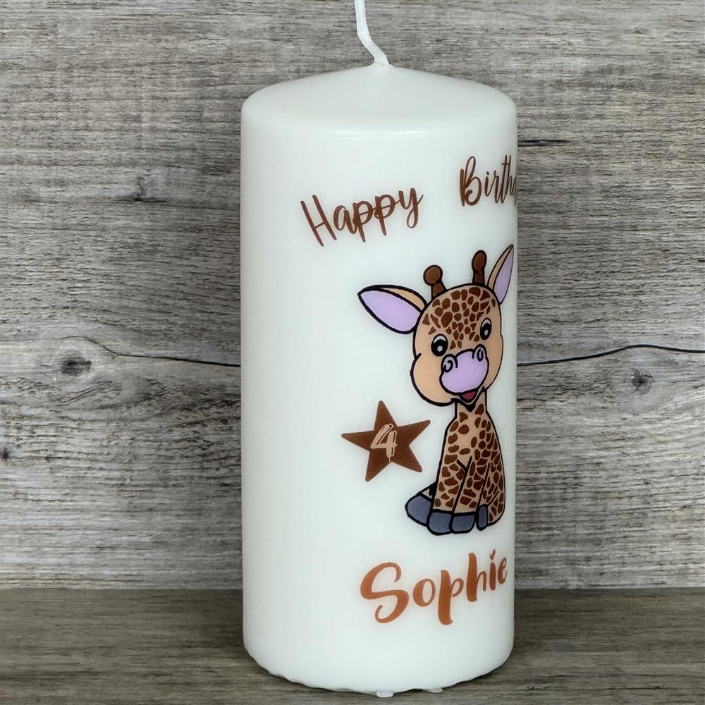 Kerze 15 x 6cm, Kindergeburtstag - Giraffe, personalisiert