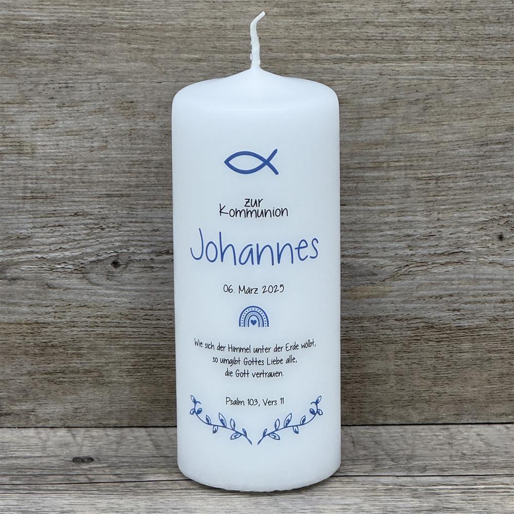 Kerze, Konfirmation - Fisch, personalisiert