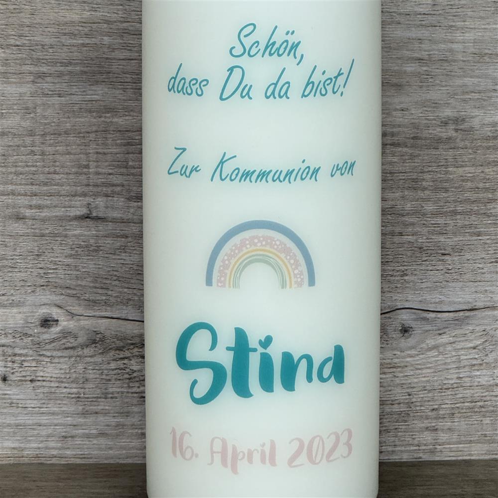 Kerze 20 x 8cm, Taufe - Schön, dass Du da bist, personalisierbar