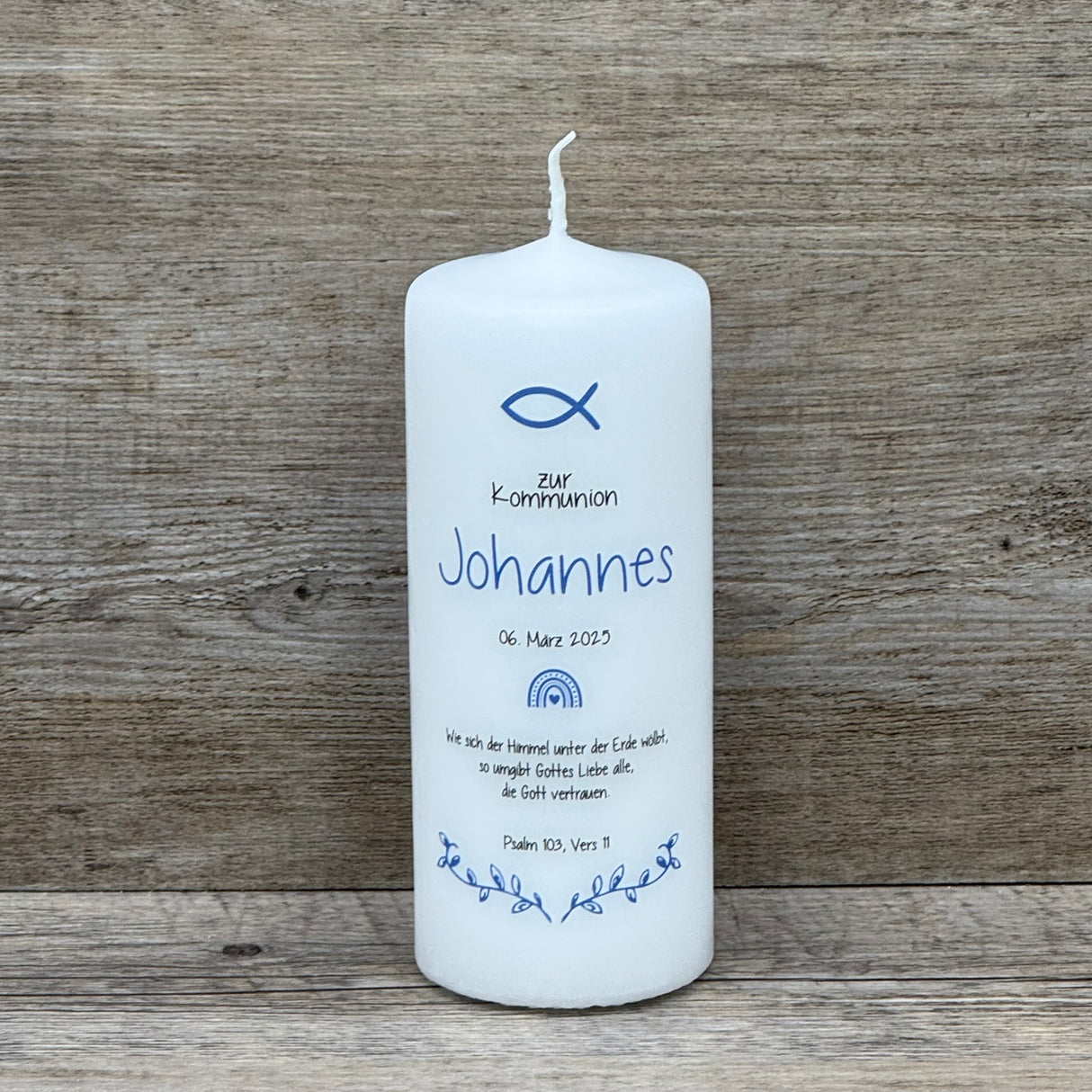 Personalisierte Kommunionskerze - Fisch