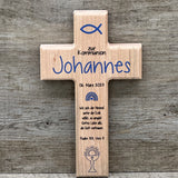 Holzkreuz, Kommunion - Fisch, personalisiert