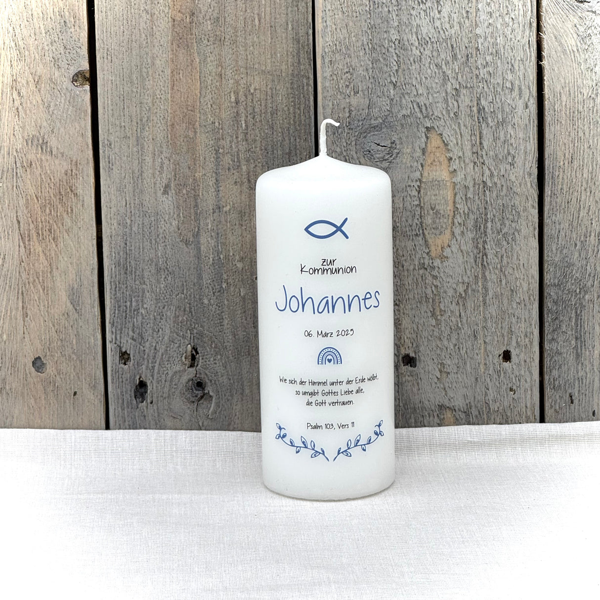 Personalisierte Kommunionskerze - Fisch