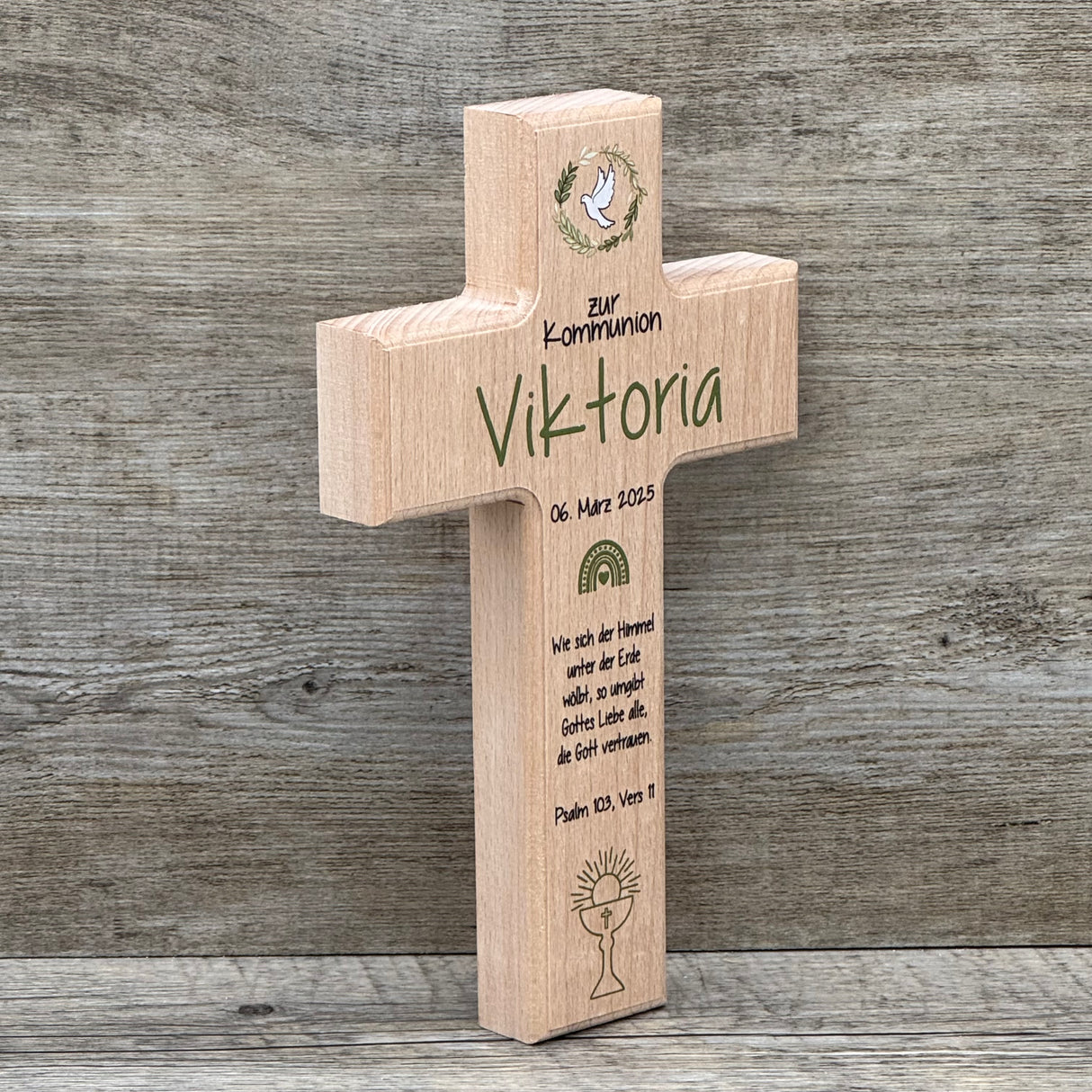 Holzkreuz, Kommunion - Taube personalisiert
