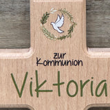 Holzkreuz, Kommunion - Taube personalisiert