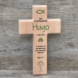 Holzkreuz, Konfirmation - Fisch, personalisiert