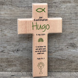 Holzkreuz, Konfirmation - Fisch, personalisiert