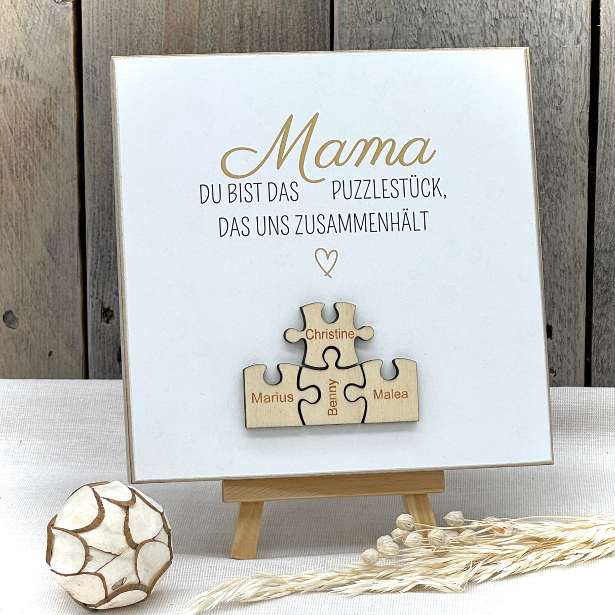 Wooden Block - Mama, du bist das Puzzlestück, personalisiert