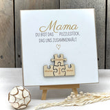 Wooden Block - Mama, du bist das Puzzlestück, personalisiert