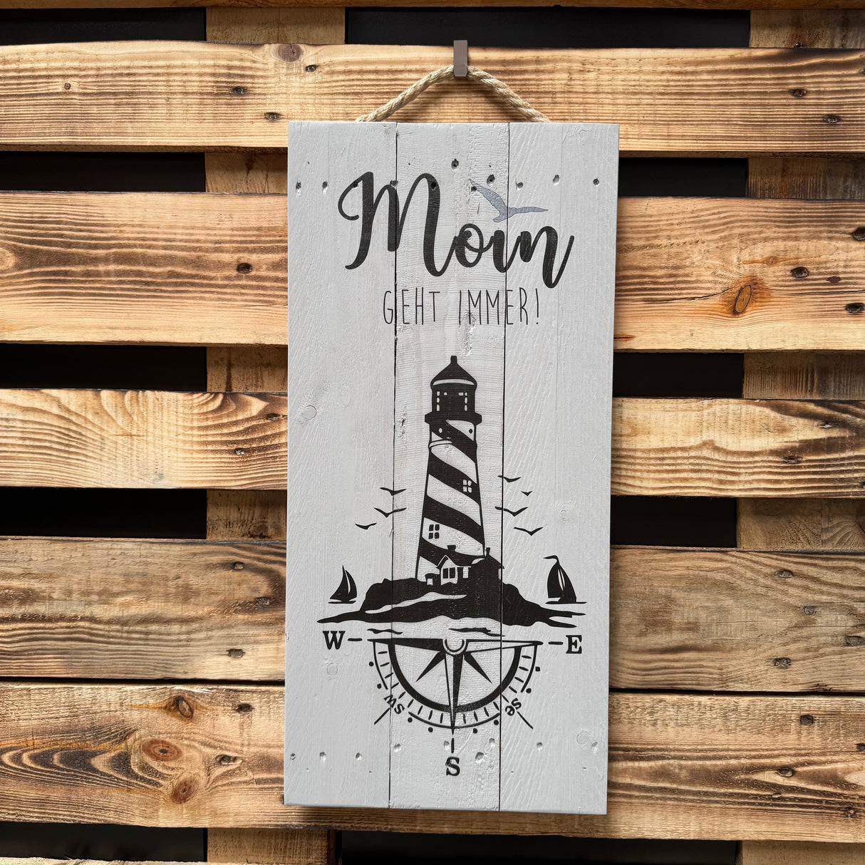Holzschild Moin geht immer - Leuchtturm