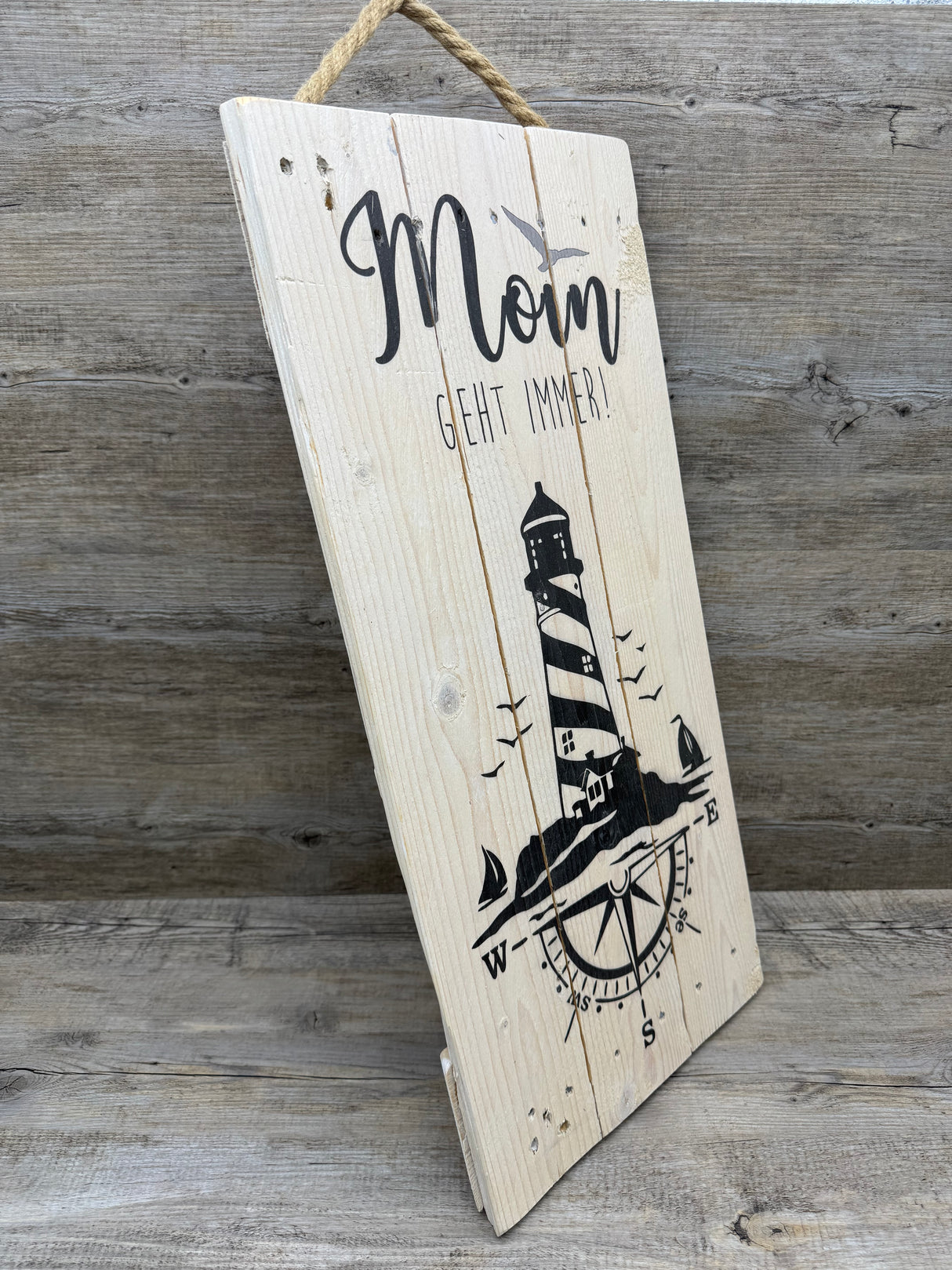 Holzschild Moin geht immer - Leuchtturm