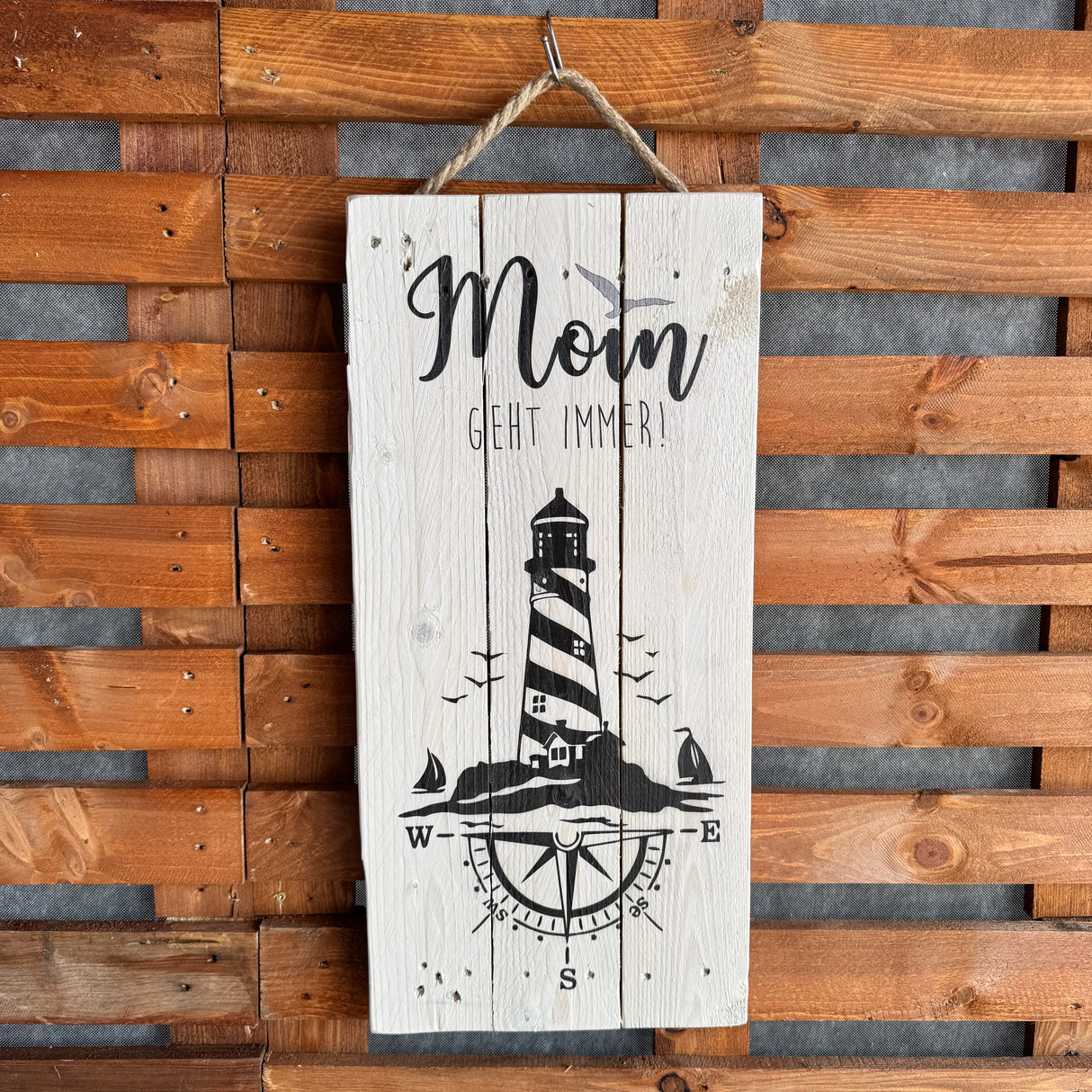 Holzschild Moin geht immer - Leuchtturm