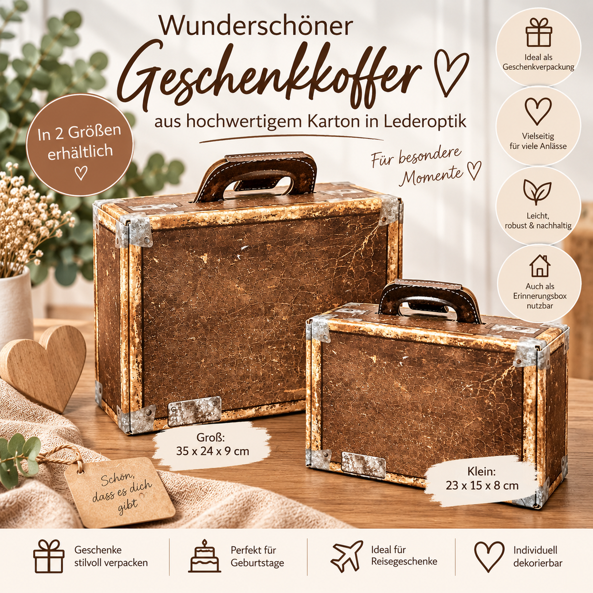 Geschenkkoffer lederoptik, neutral - originelle Geschenkverpackung