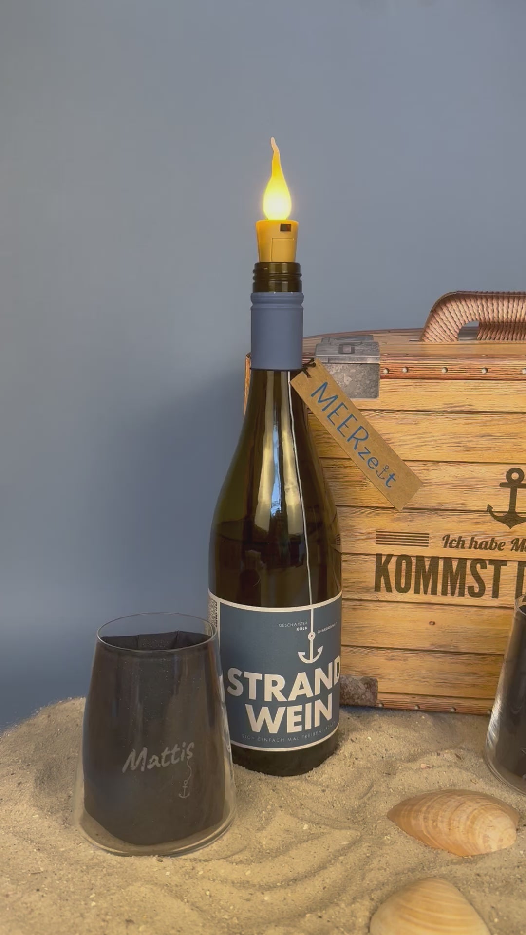 Geschenkpaket 'Meerweh', groß, Strandwein inkl. LED Kerzenlicht