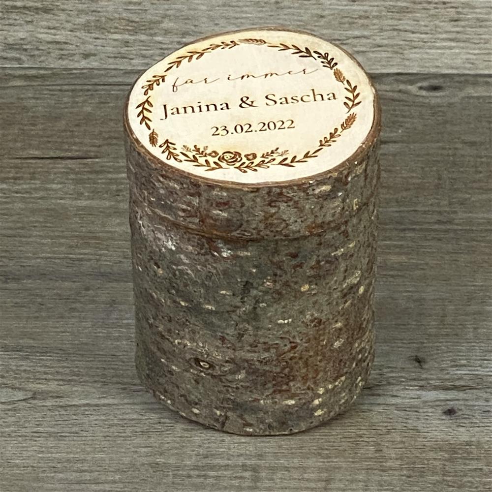 Ringdose Baumstamm, personalisiert