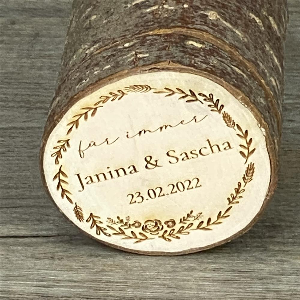 Ringdose Baumstamm, personalisiert