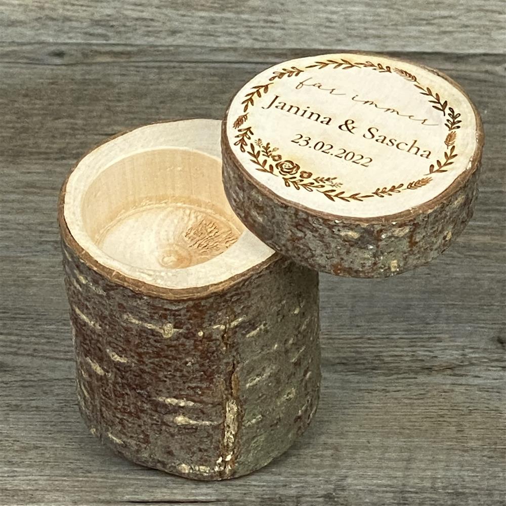 Ringdose Baumstamm, personalisiert