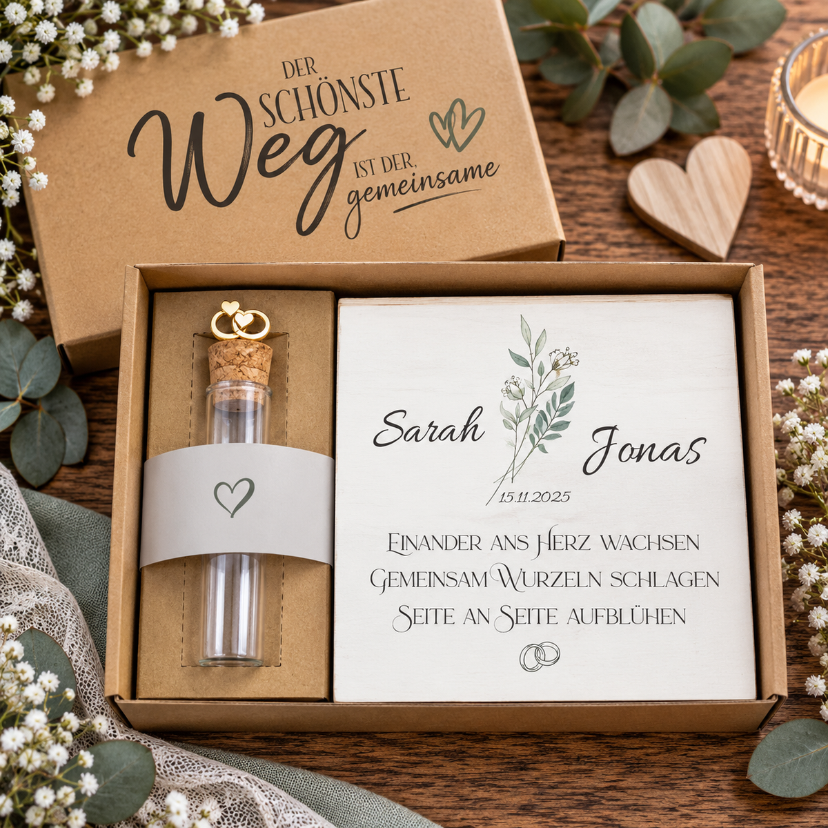 Geschenkset zur Hochzeit – personalisiertes Geldgeschenk für das Brautpaar
