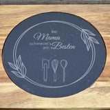 Servierplatte mit Messer, Bei Mama schmeckts am Besten