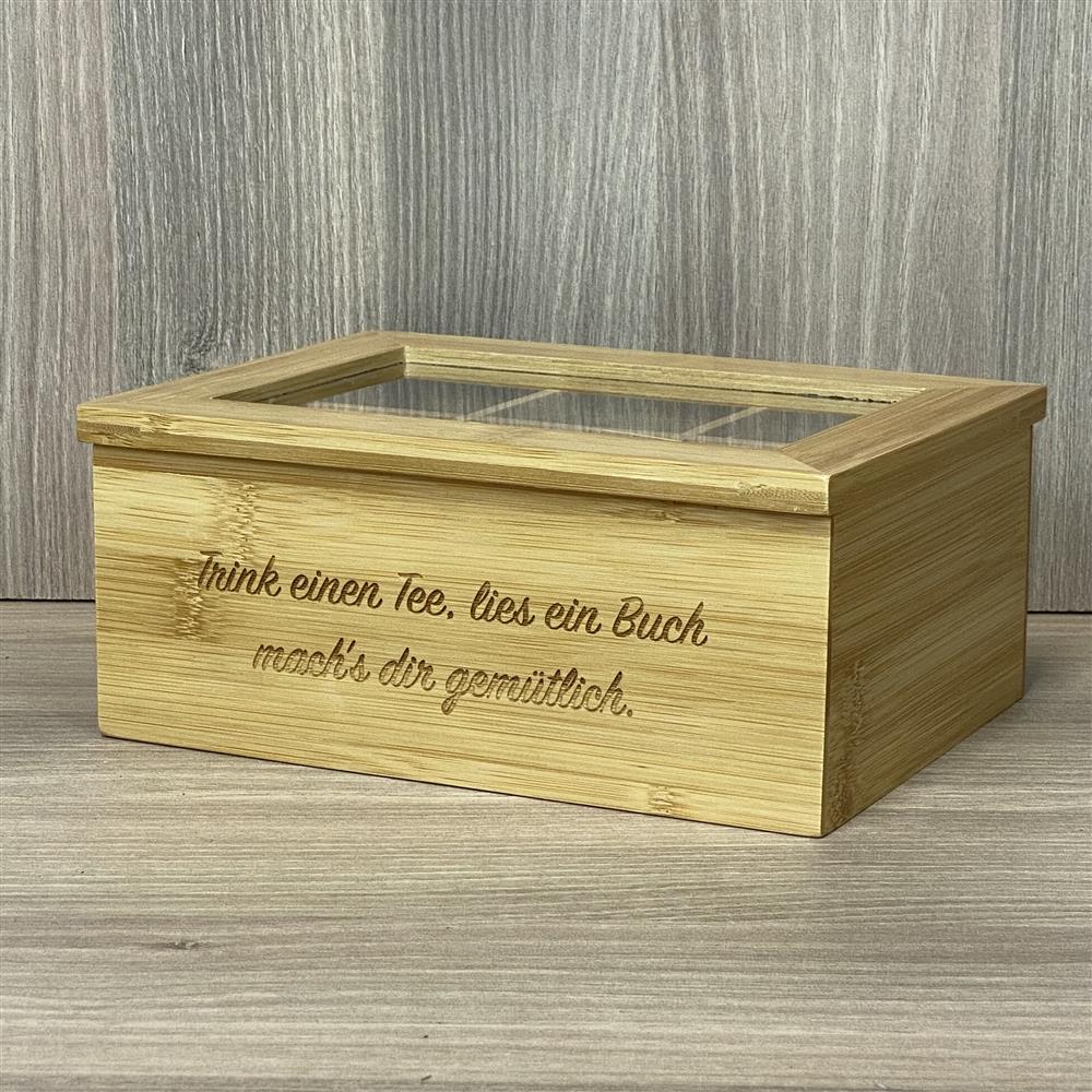Teebox aus Bambus, 6 Fächer, personalisiert