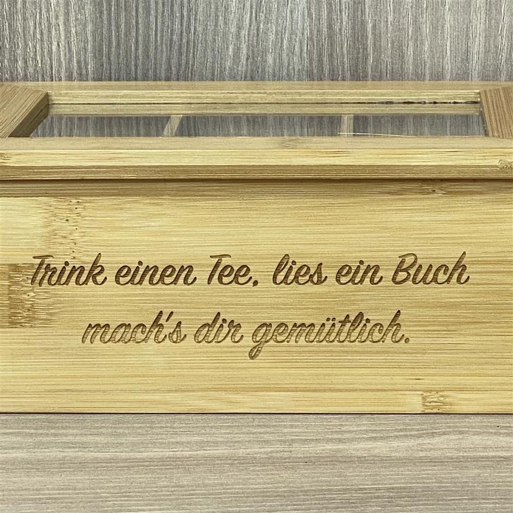 Teebox aus Bambus, 6 Fächer, personalisiert