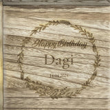 Weinkiste für zwei Flaschen Wein, Beschriftung 'Happy Birthday', personalisierbar