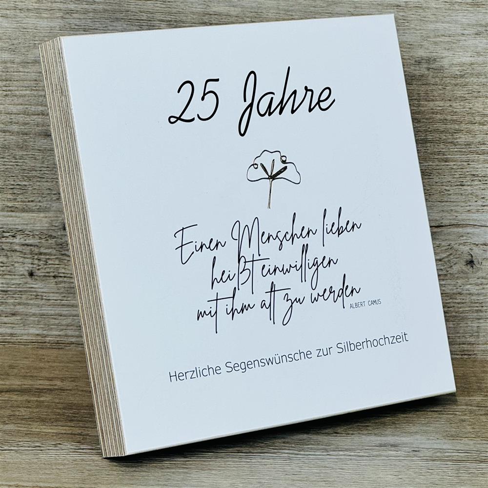Wooden Block - 25 Jahre Einen Menschen lieben mit Goldprägung