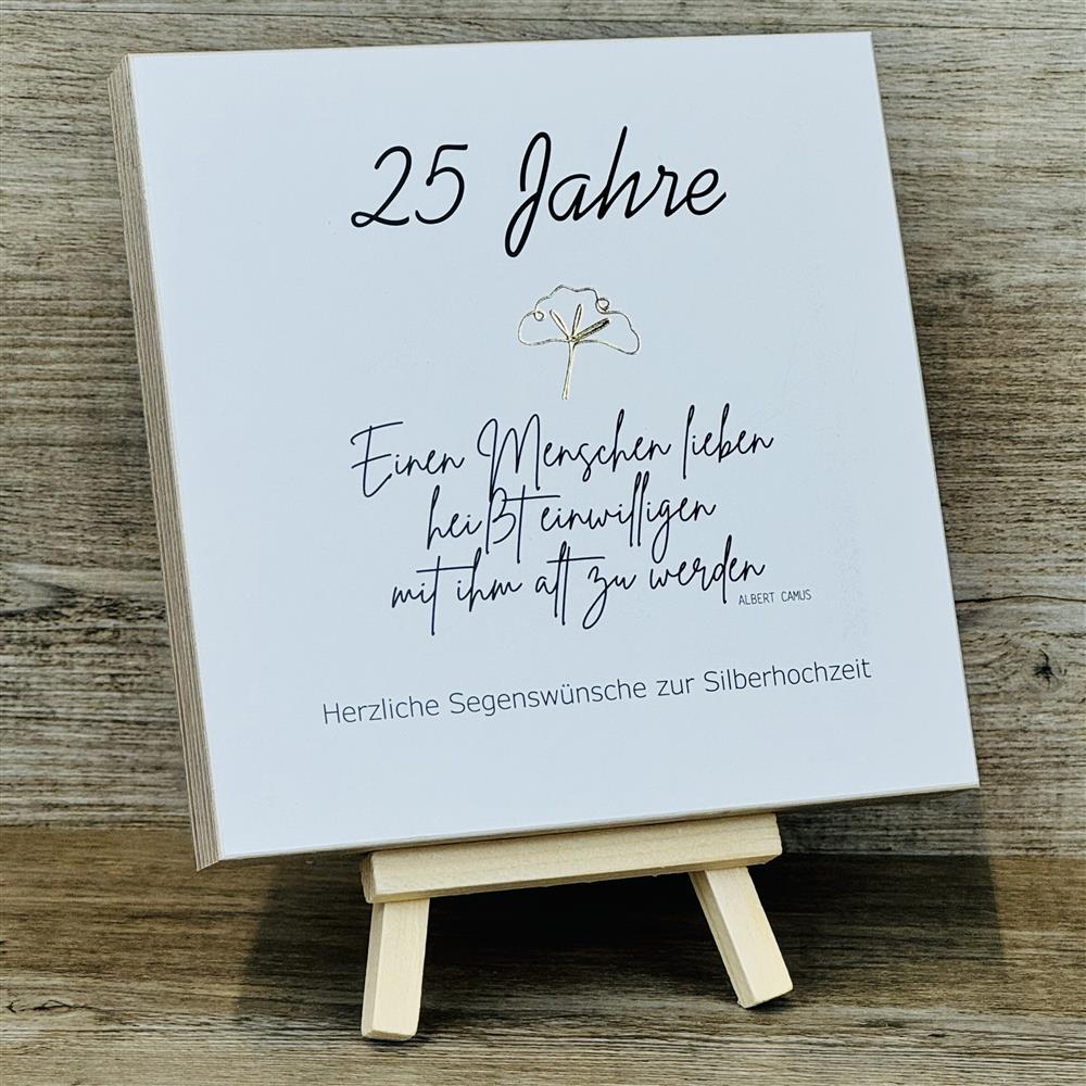 Wooden Block - 25 Jahre Einen Menschen lieben mit Goldprägung