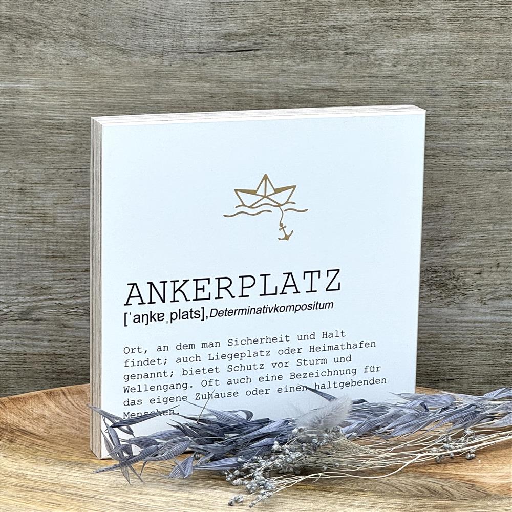 Wooden Block - Ankerplatz mit Goldprägung