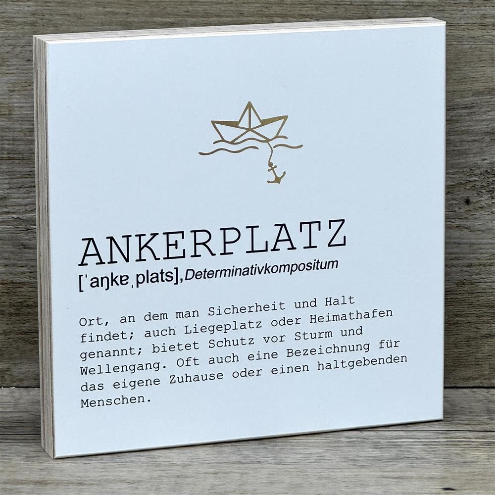 Wooden Block - Ankerplatz mit Goldprägung