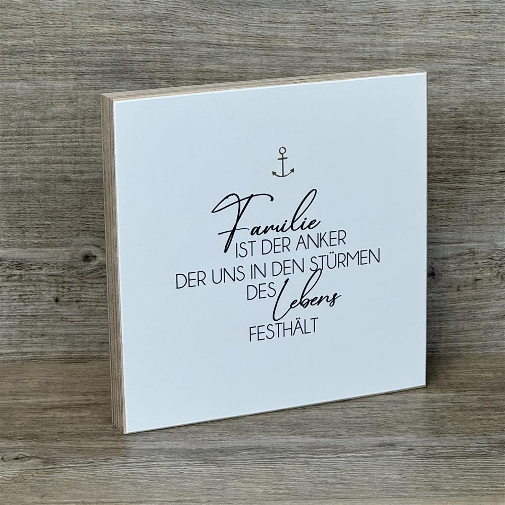 Wooden Block - Familie ist der Anker mit Goldprägung