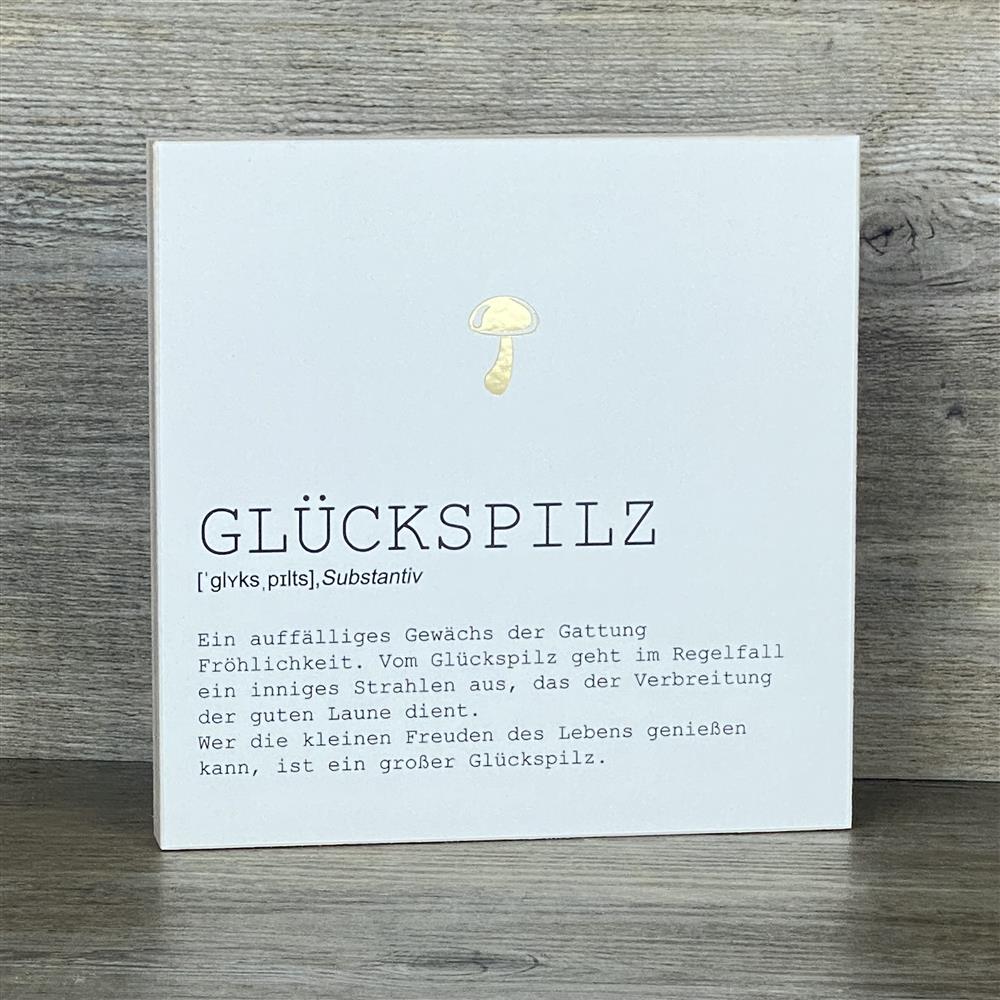 Wooden Block - Glückspilz mit Goldprägung