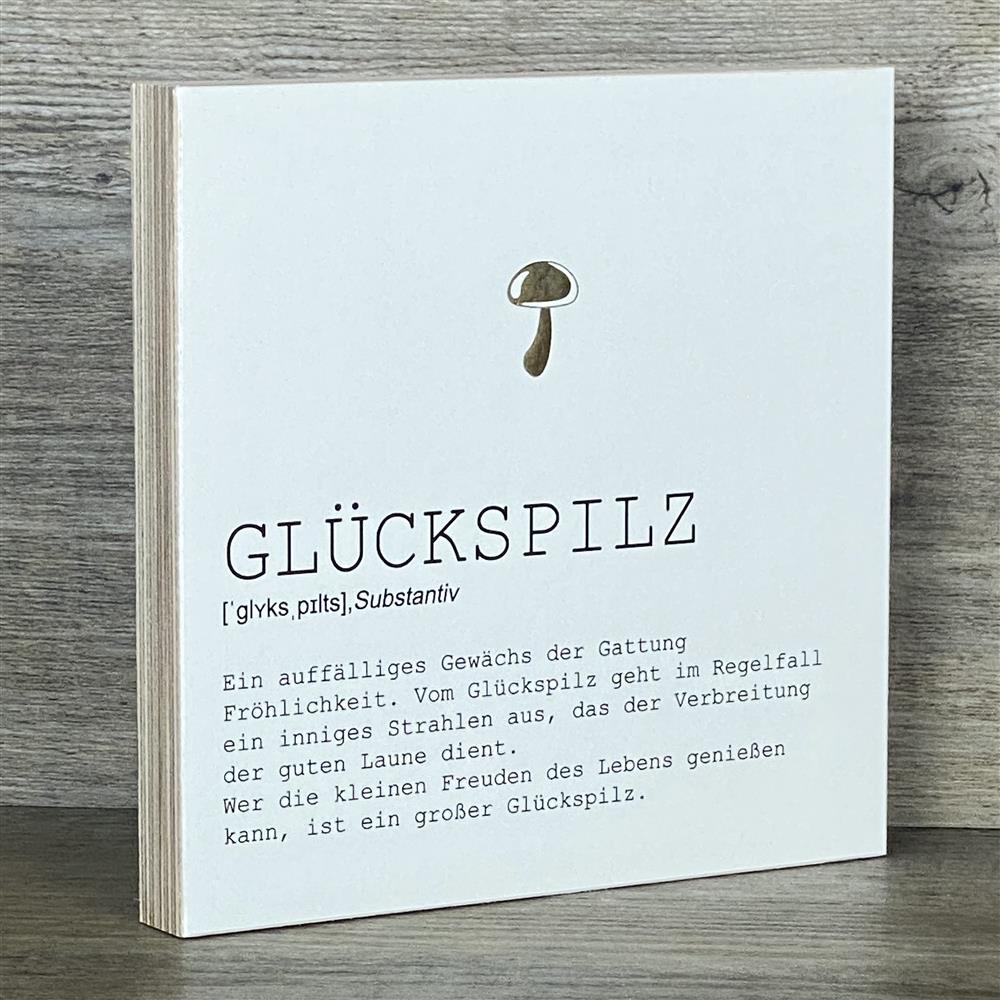 Wooden Block - Glückspilz mit Goldprägung