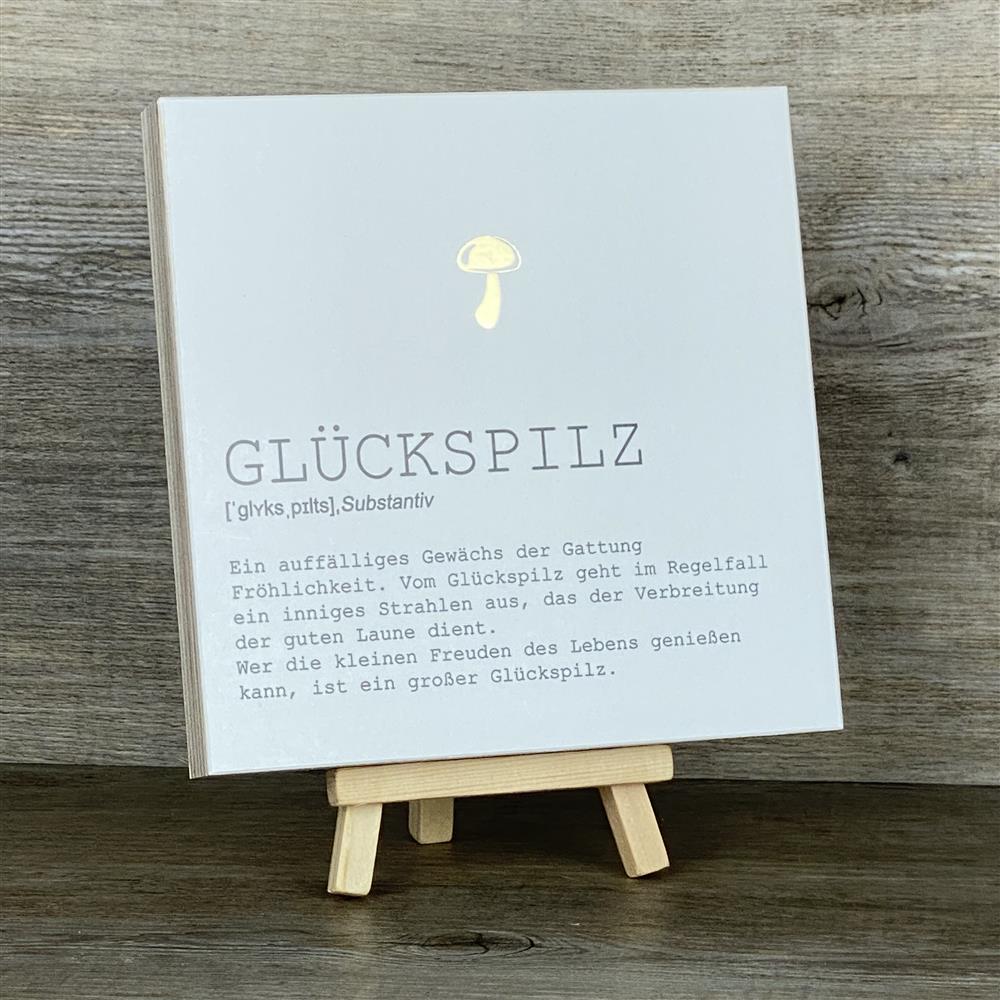 Wooden Block - Glückspilz mit Goldprägung