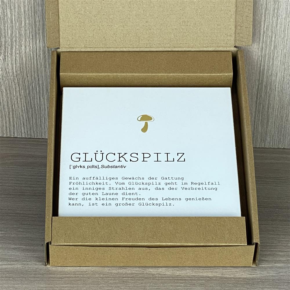 Wooden Block - Glückspilz mit Goldprägung