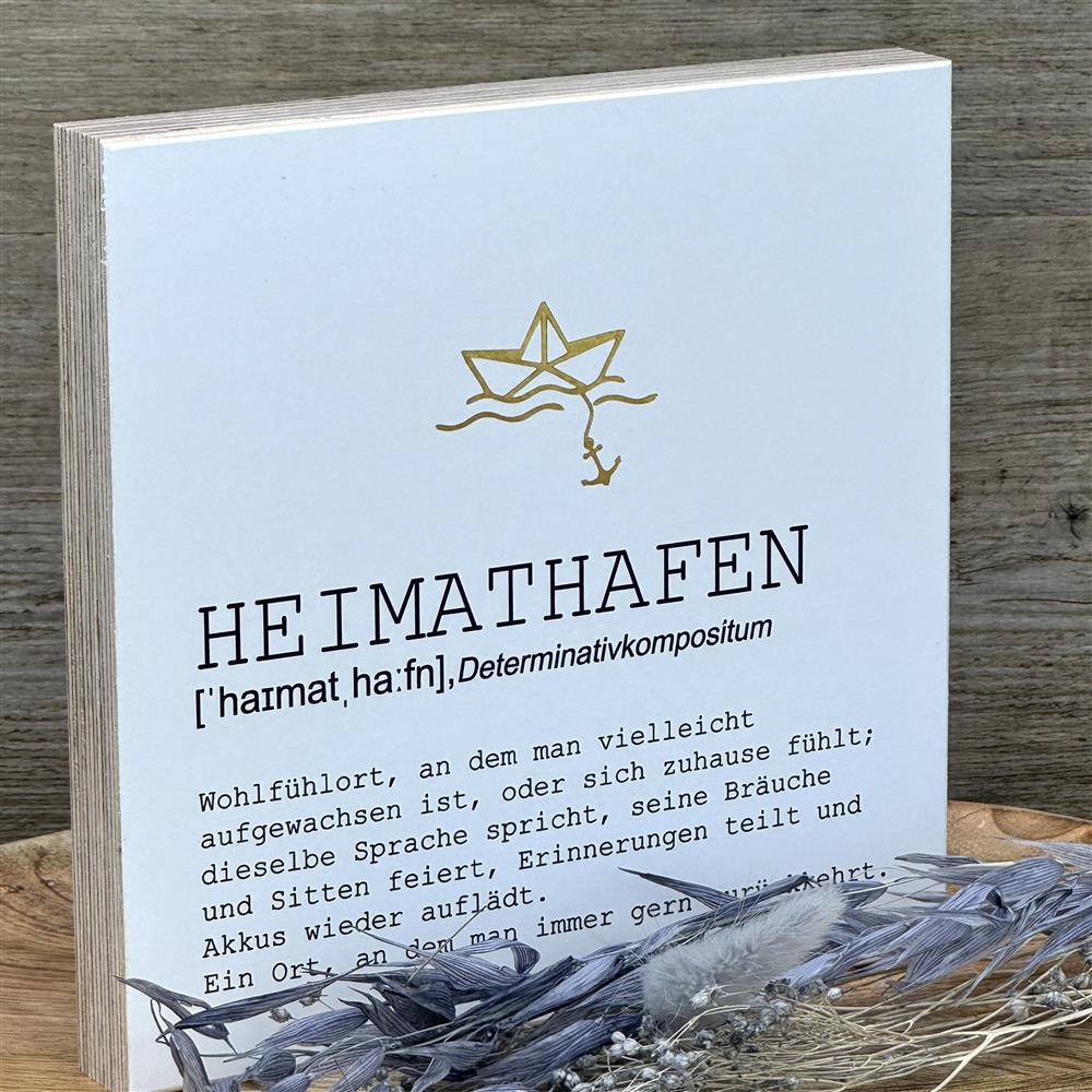 Wooden Block - Heimathafen mit Goldprägung