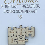Wooden Block - Mama, du bist das Puzzlestück, personalisiert