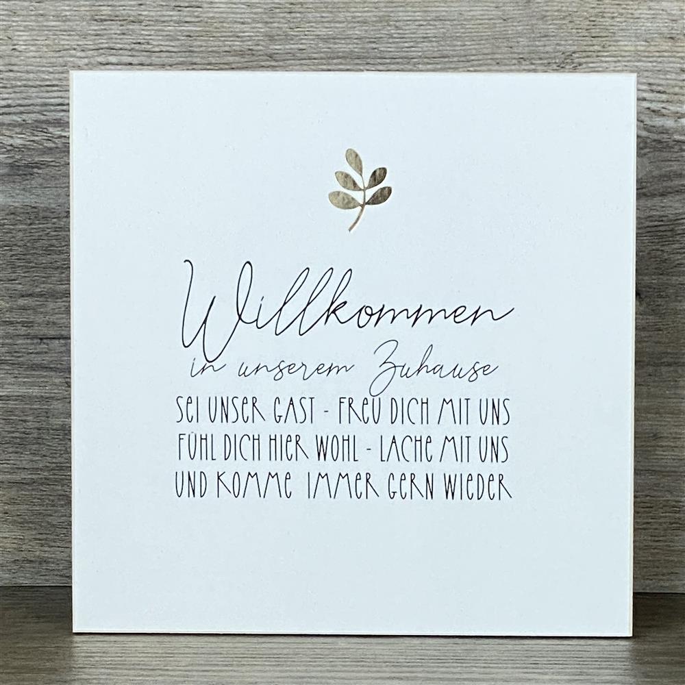 Wooden Block - Willkommen in unserem Zuhause mit Goldprägung