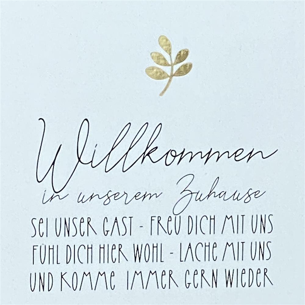 Wooden Block - Willkommen in unserem Zuhause mit Goldprägung