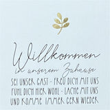 Wooden Block - Willkommen in unserem Zuhause mit Goldprägung