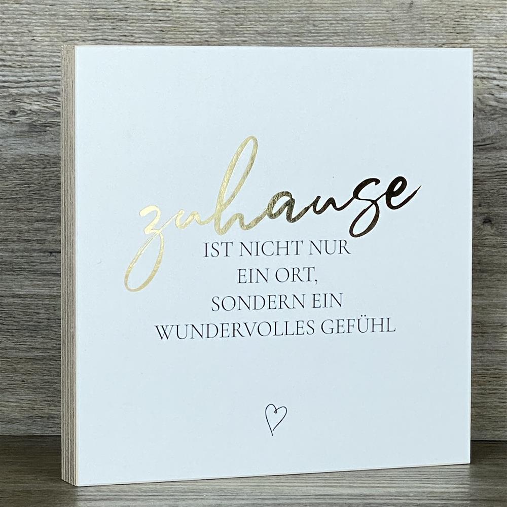 Wooden Block - Zuhause mit Goldprägung