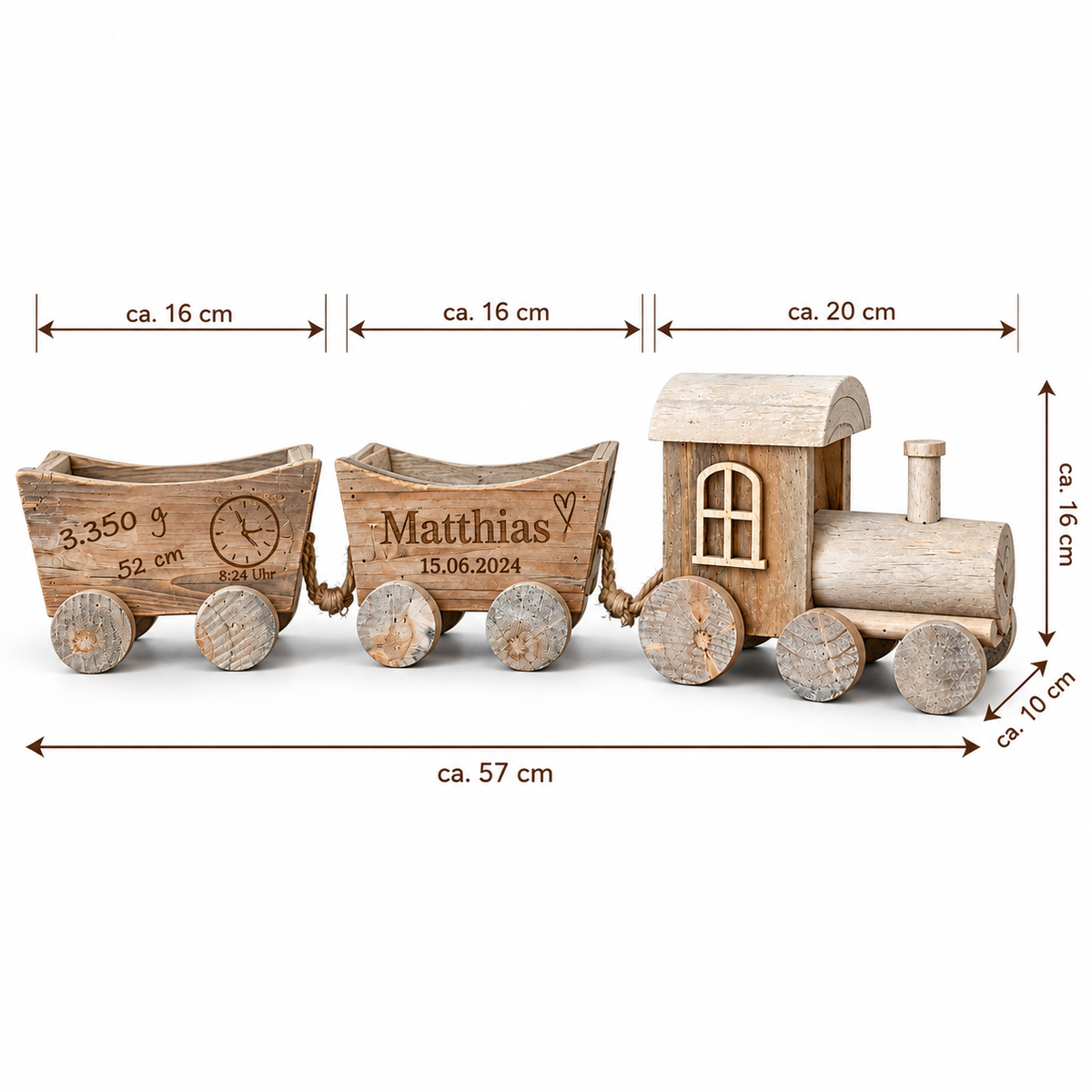 Personalisierter Holzzug zur Geburt – Geschenk mit Geburtsdaten aus Holz
