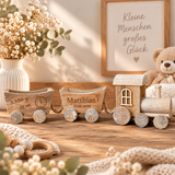 Personalisierter Holzzug zur Geburt – Geschenk mit Geburtsdaten aus Holz