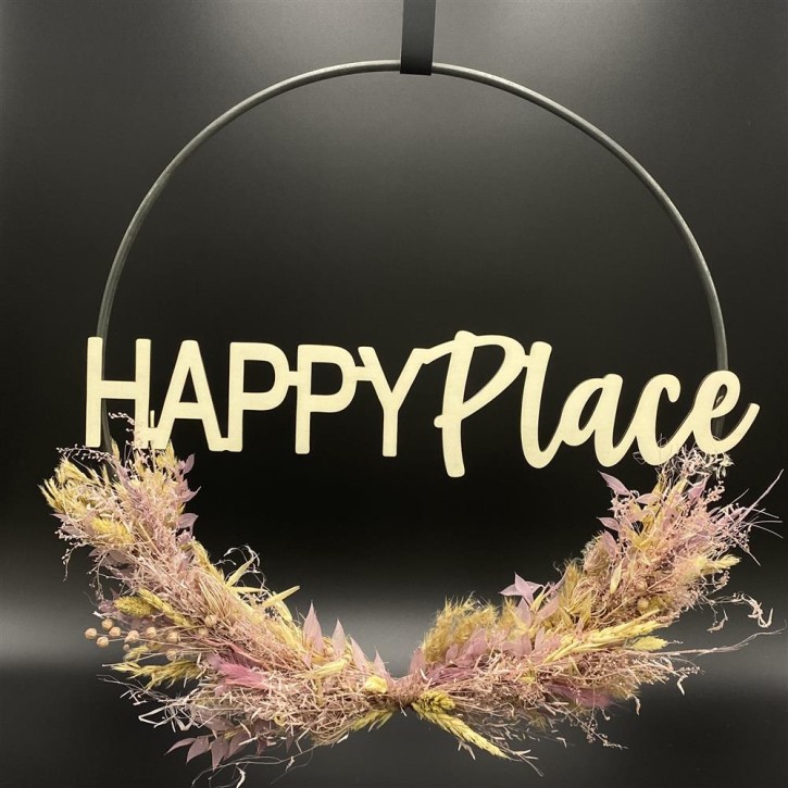 Flower Hoop rosa, Happy Place, Aufhängung schwarz