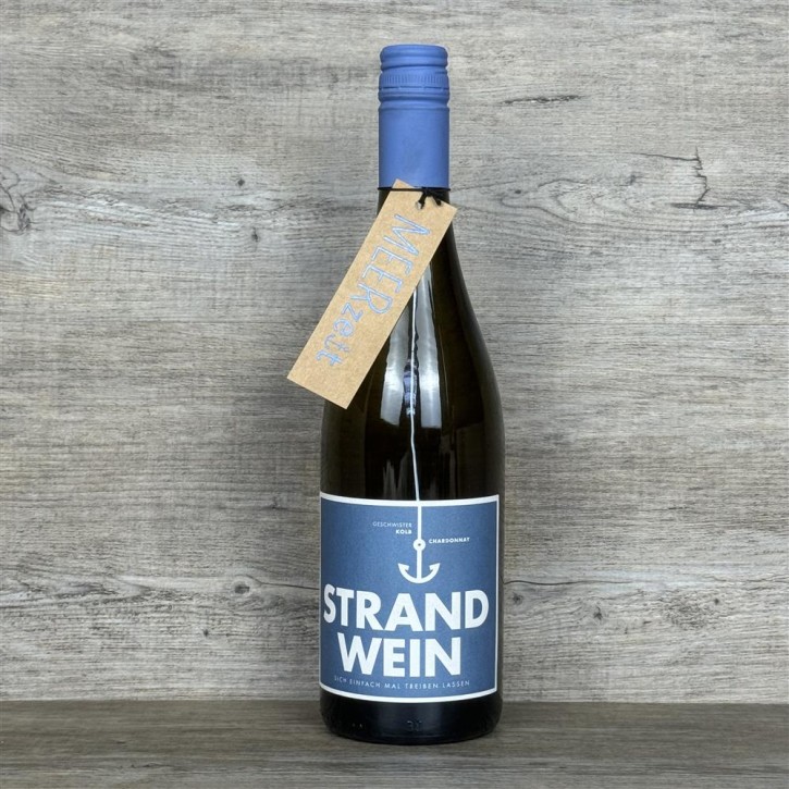 Geschenkpaket "Der Strand hat angerufen und gefragt wo Du bleibst...", groß, Strandwein Chardonnay, inkl. LED Kerzenlicht