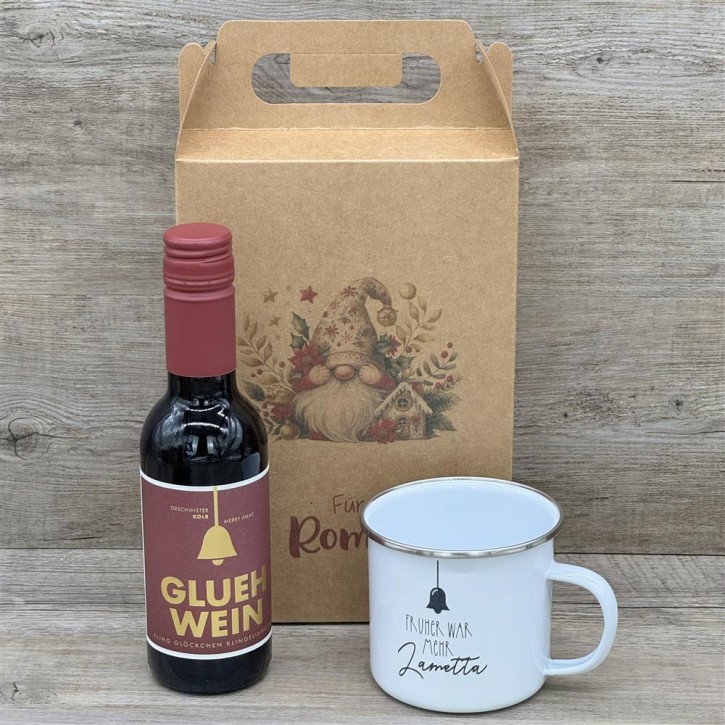 Geschenkpaket Glühwein, klein, rot, personalisierbar