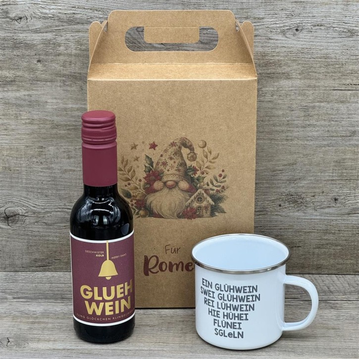 Geschenkpaket Glühwein, klein, rot, personalisierbar