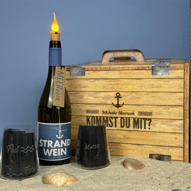 Geschenkpaket "Grillen", personalisierte Grillzange und Weinflasche Grillgott