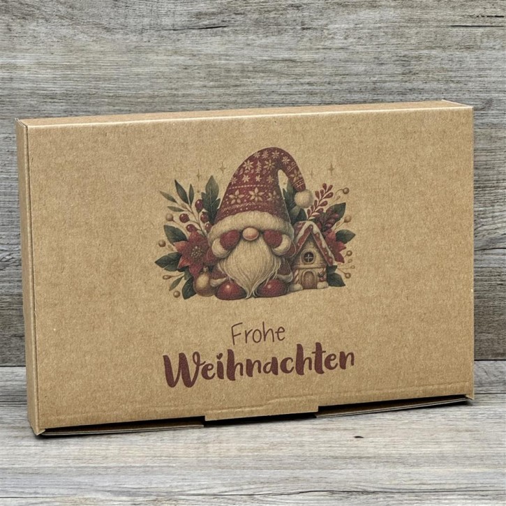 Geschenkverpackung 23,5x16x5cm, Weihnachtsgnom rot - Frohe Weihnachten, 5 Stück